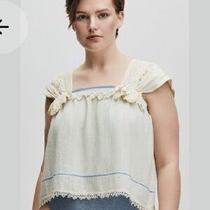 Handmade Vintage Houndstooth Linen and Lace Summer Ivory Women's Top‎ Handmade